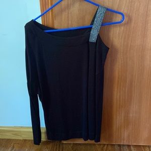 White House Black Market Black Long Sleeve Cold Shoulder Glitter Strap XS